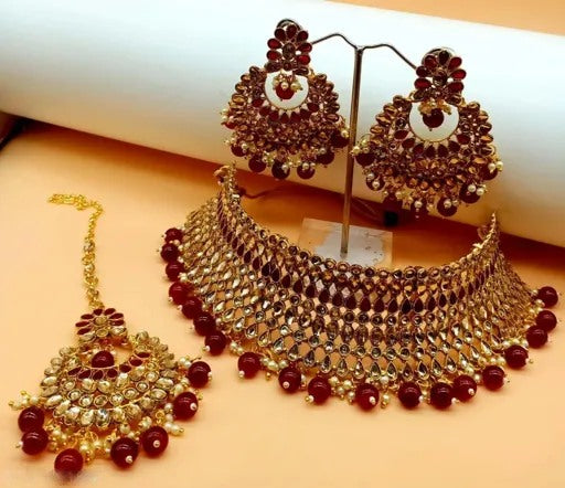 Maroon gold Pakistani necklace set, Indian jewellery, Pakistani jewellery, shops necklace earrings set, jewelry, wedding, maroon jewellery, red