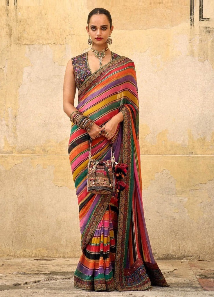 Multiple colour Silk saree for women for wedding cheapest and party wear