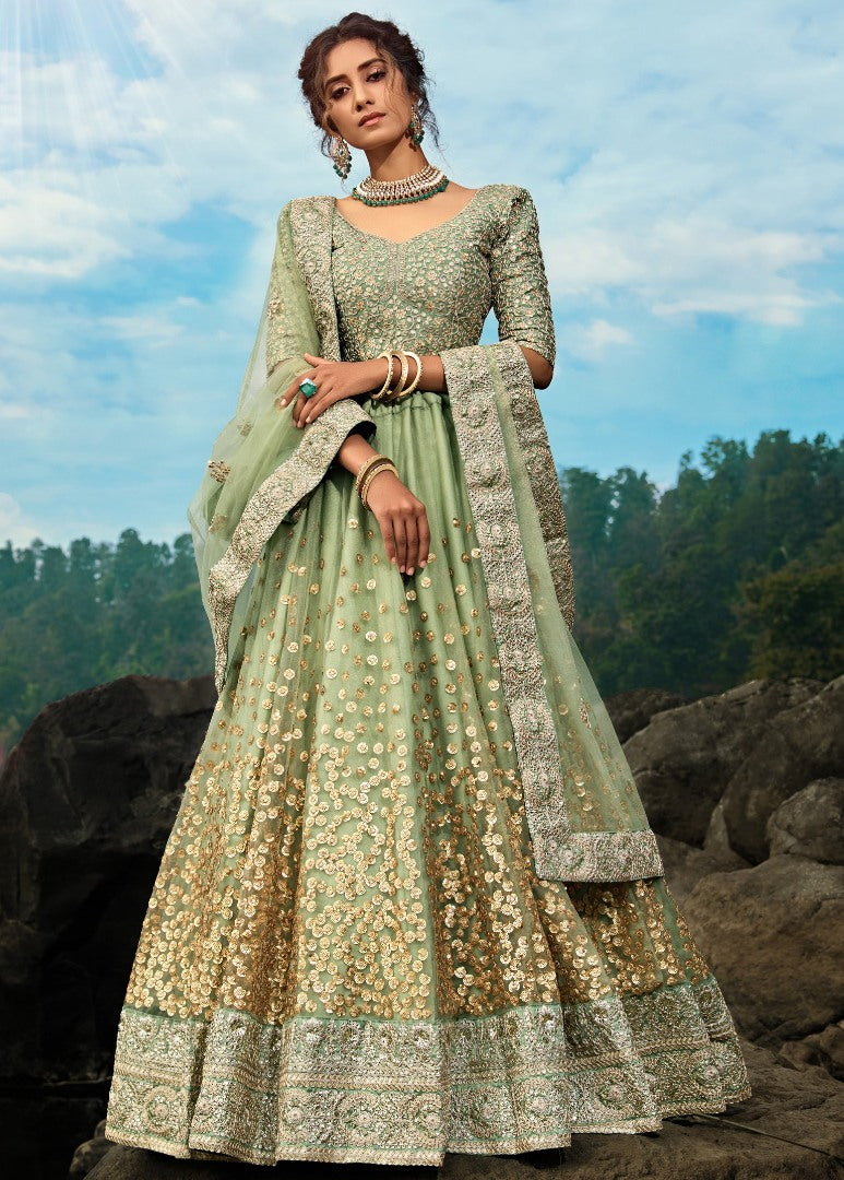 Pista green Heavy Soft Net Lehenga Choli ,Sequence Work, And Heavy Soft Net Dupatta For Women,wedding wear,traditional outlet Lehenga Choli,lehenga