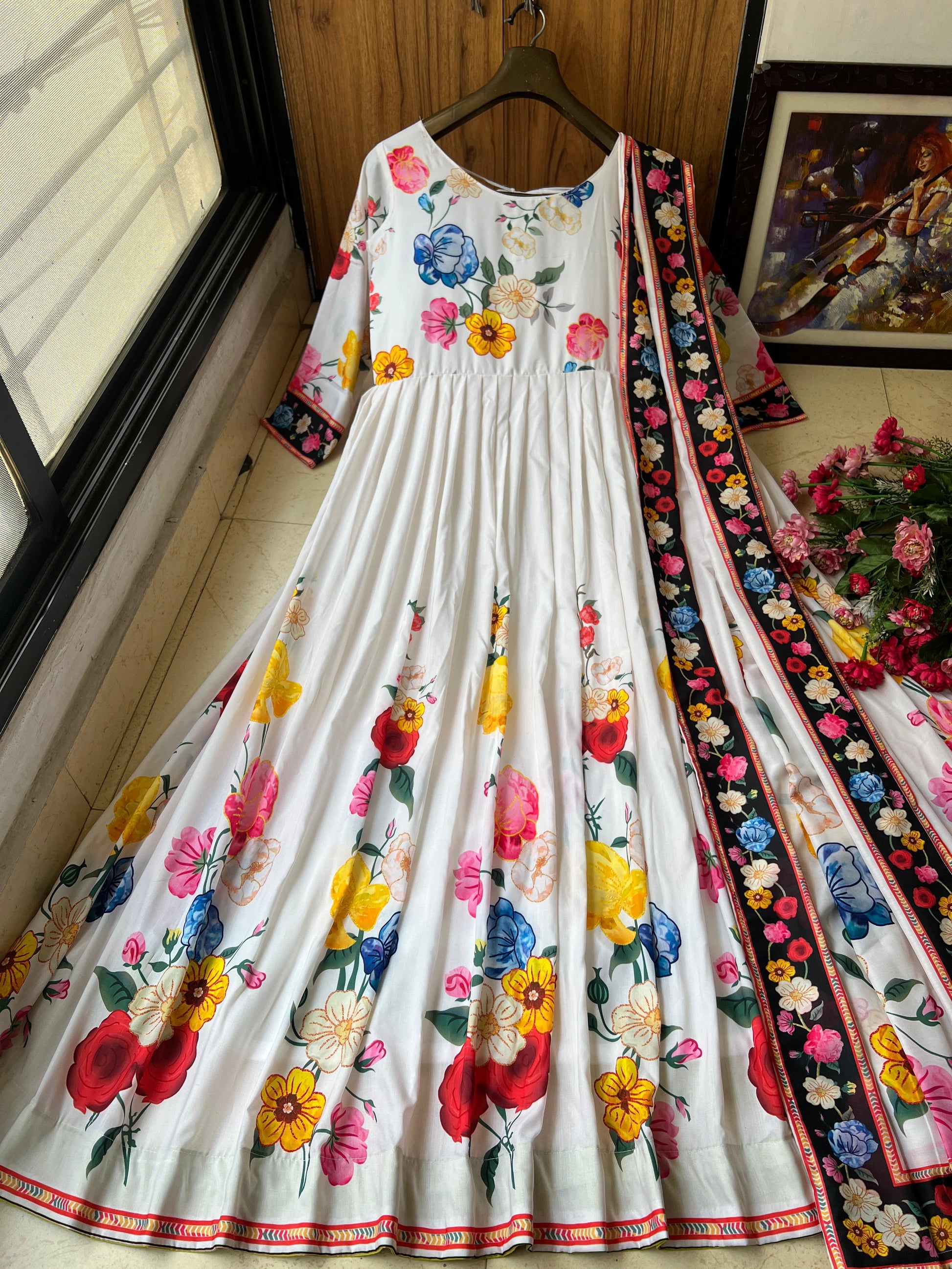 Aditi rao cotton floral printed long anarkali suit gown