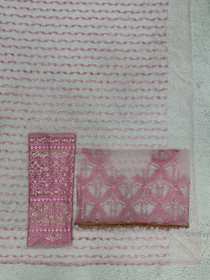 Baby pink soft net designer bollywood saree