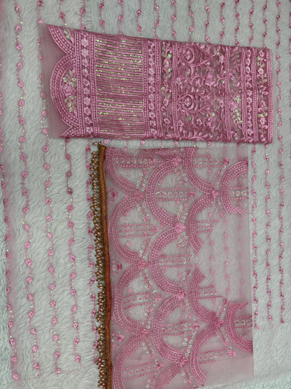 Baby pink soft net designer bollywood saree