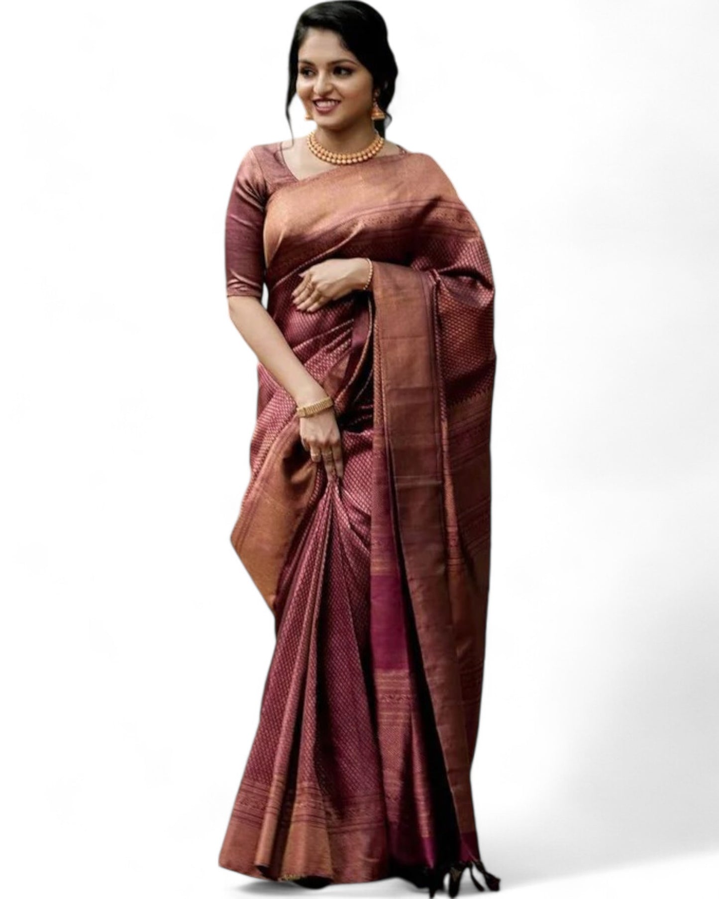 Beautiful soft lichi silk jacquard work rich pallu saree Wine Free Size