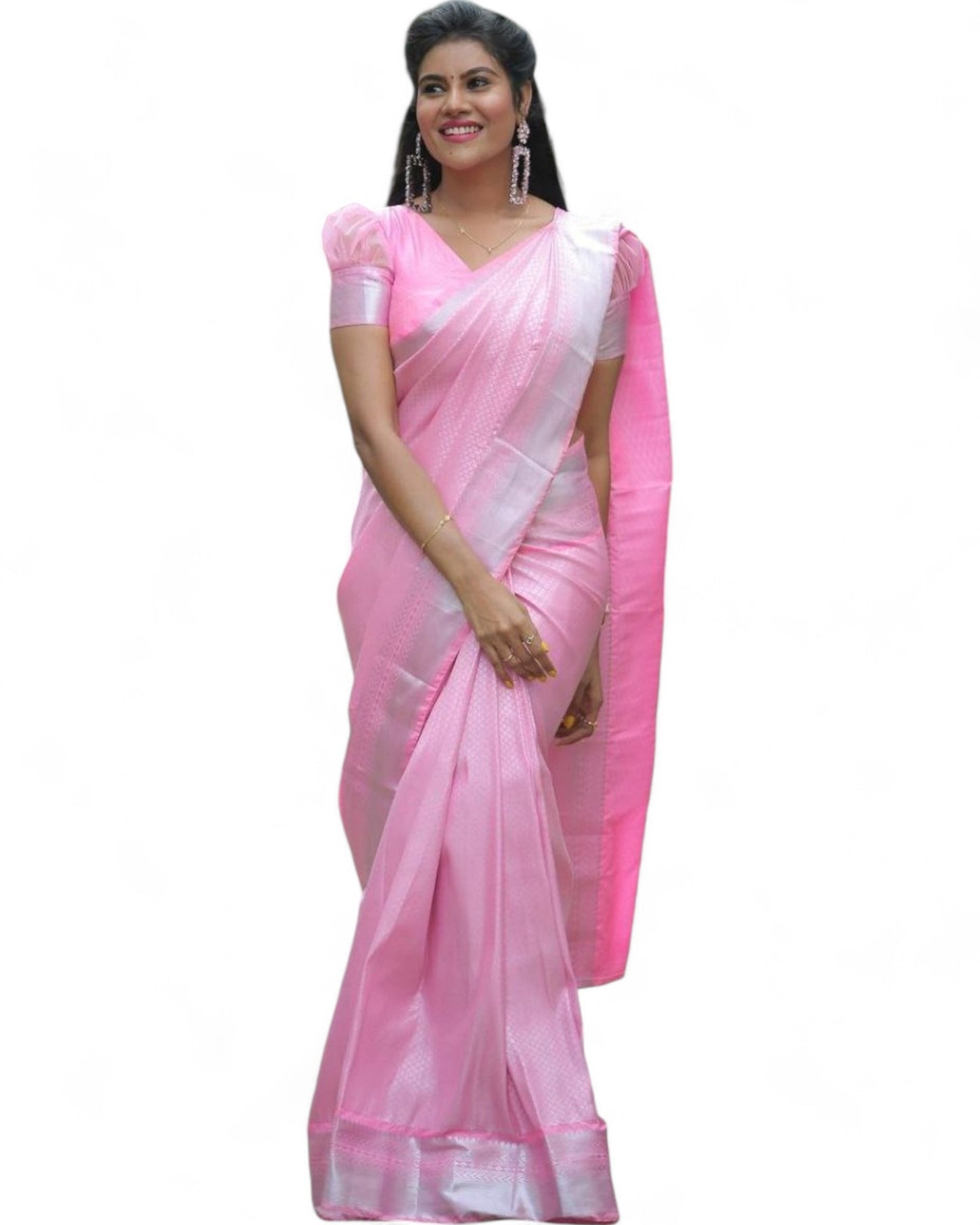 Beautiful soft lichi silk jacquard work rich pallu saree Baby Pink Free Size