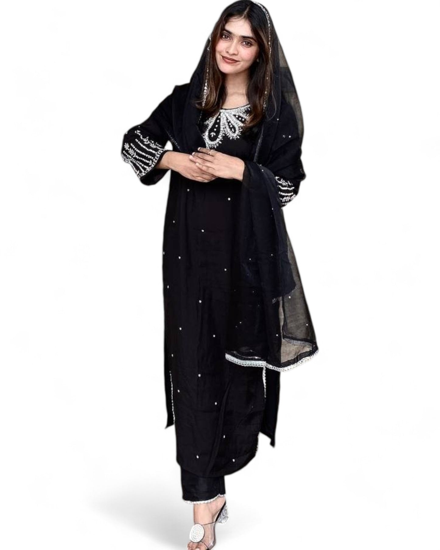 Black stylish embroidered pakistani palazzo suit