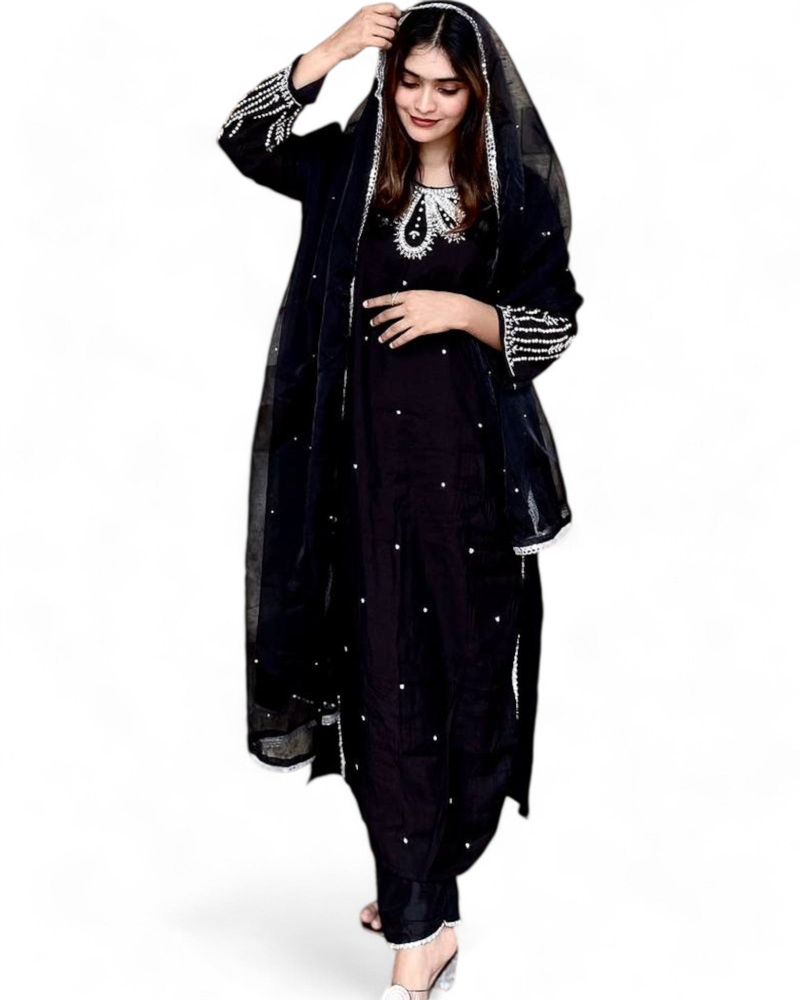 Black stylish embroidered pakistani palazzo suit