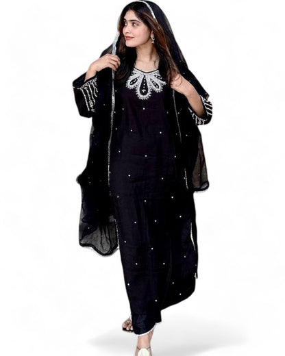 Black stylish embroidered pakistani palazzo suit