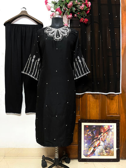 Black stylish embroidered pakistani palazzo suit