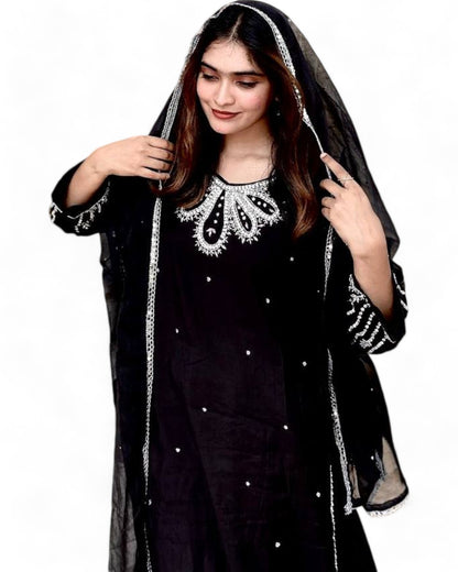 Black stylish embroidered pakistani palazzo suit