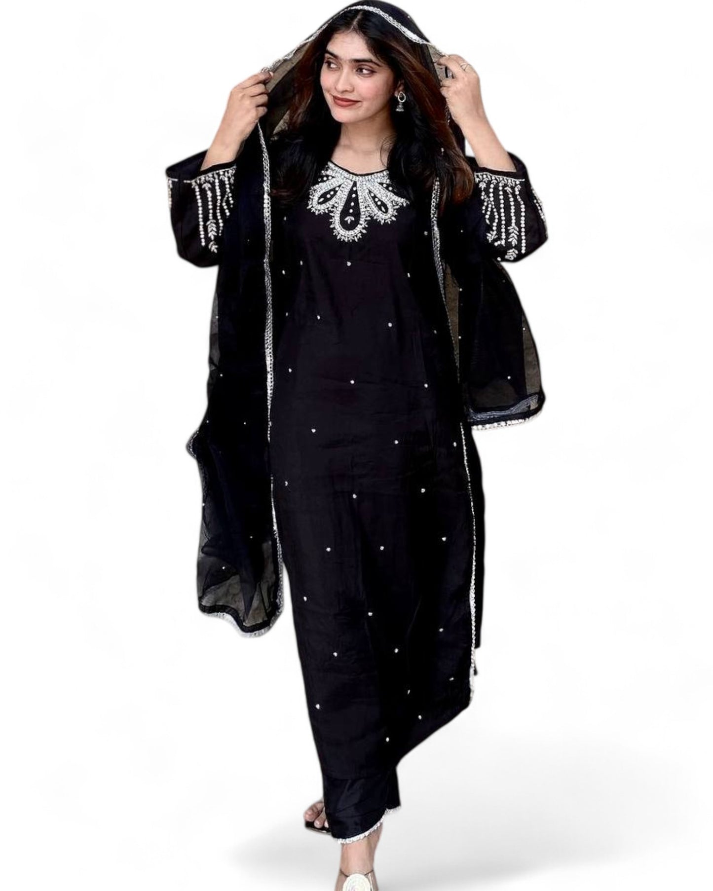 Black stylish embroidered pakistani palazzo suit