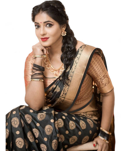 Black lichi silk rich pallu jacquard work wedding saree