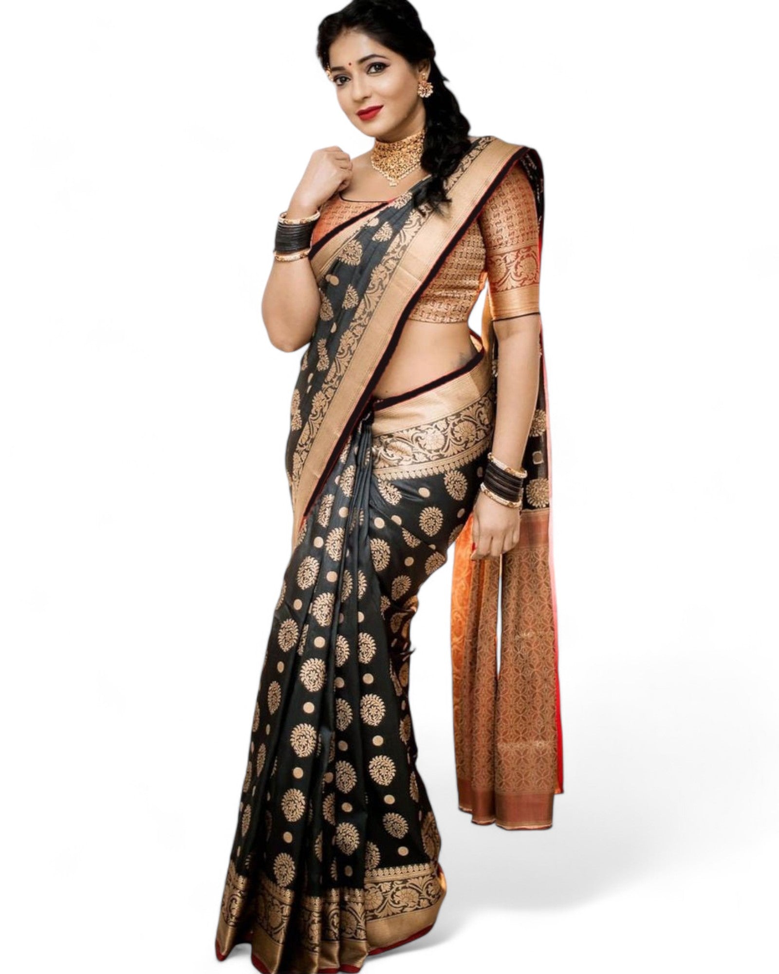 Black lichi silk rich pallu jacquard work wedding saree