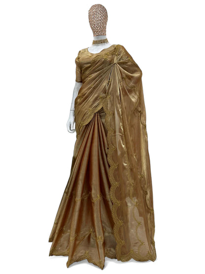 Brown jimmy chu shiny party wear saree