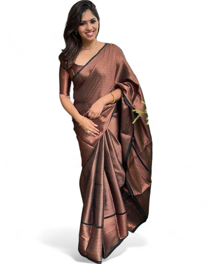 Copper jacquard weaving work lichi silk wedding saree