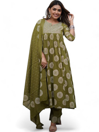 Designer Cotton Block Print Anarkali Suit