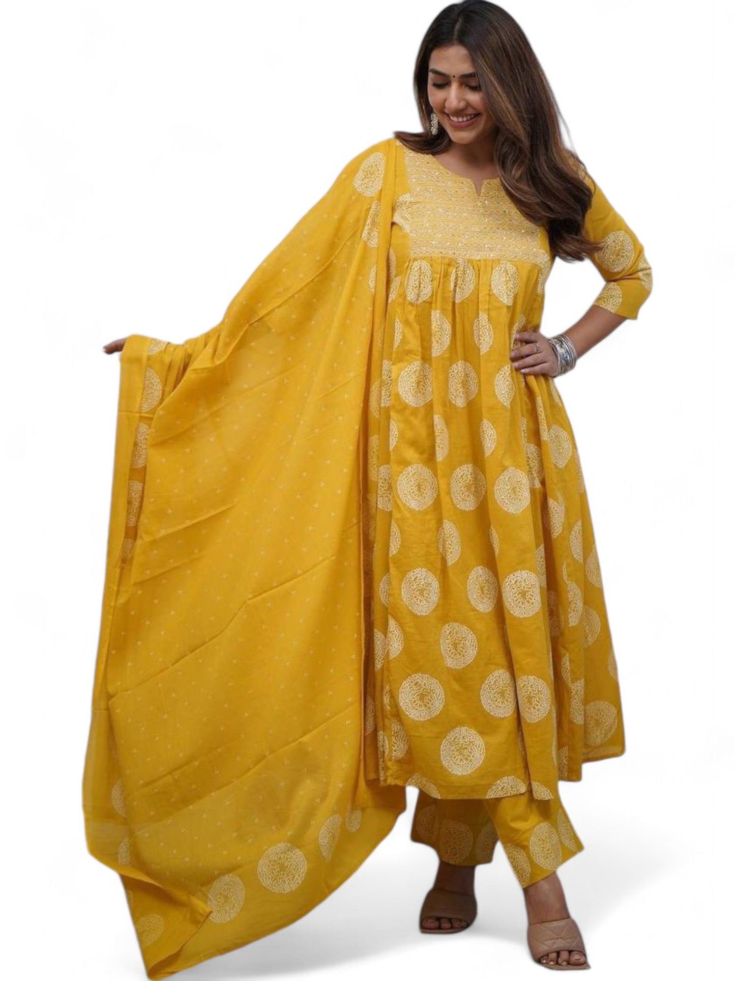 Designer Cotton Block Print Anarkali Suit