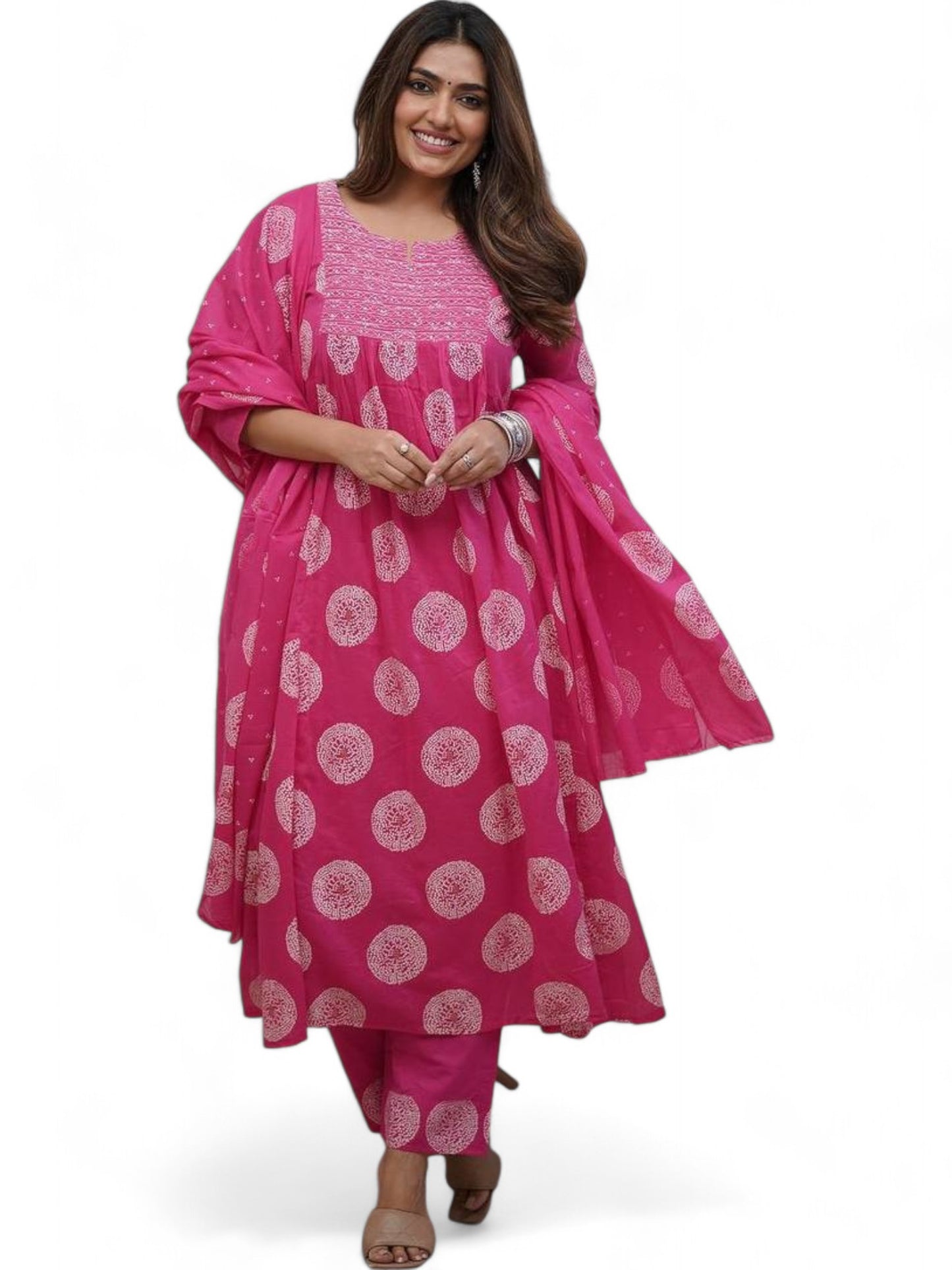 Designer Cotton Block Print Anarkali Suit