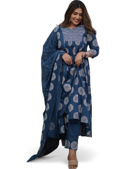 Designer Cotton Block Print Anarkali Suit