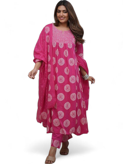 Designer Cotton Block Print Anarkali Suit