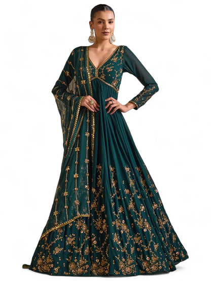 Green heavy work designer wedding ethnic gown