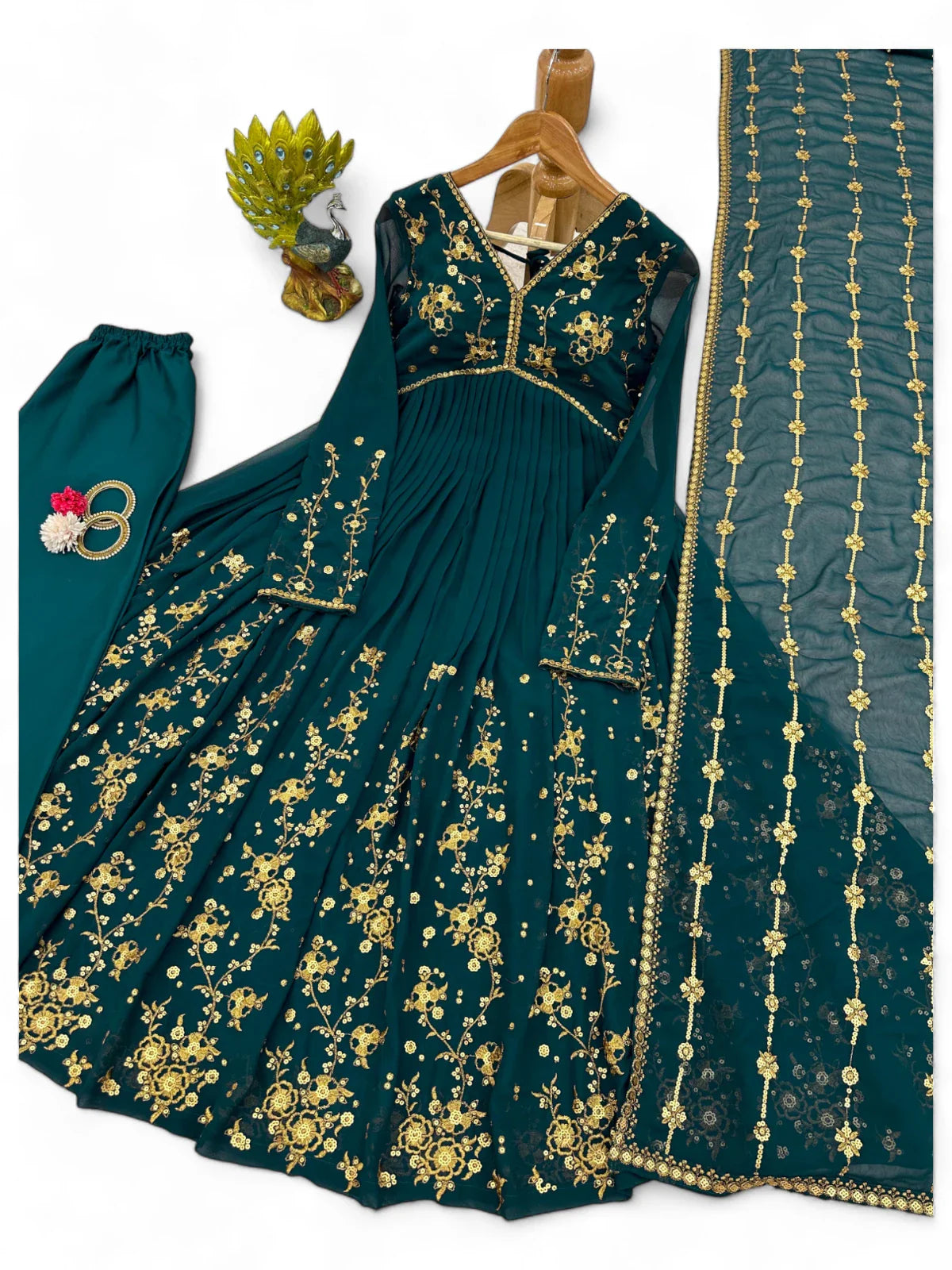 Green heavy work designer wedding ethnic gown