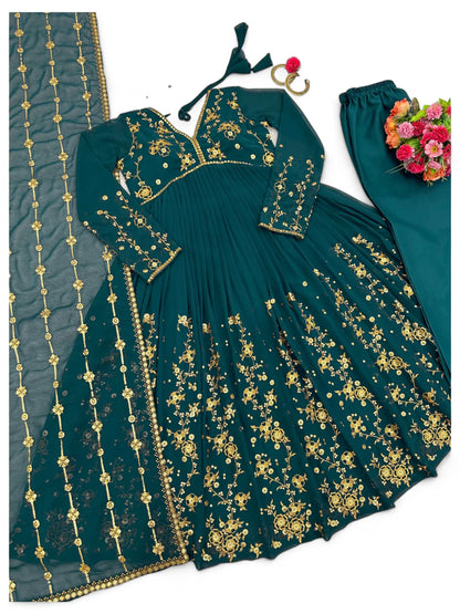 Green heavy work designer wedding ethnic gown