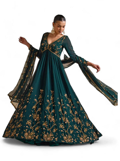 Green heavy work designer wedding ethnic gown