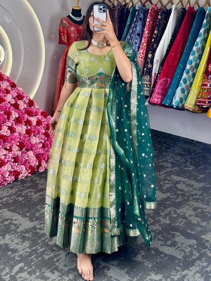 Kota silk jacquard work wedding anarkali suit Green