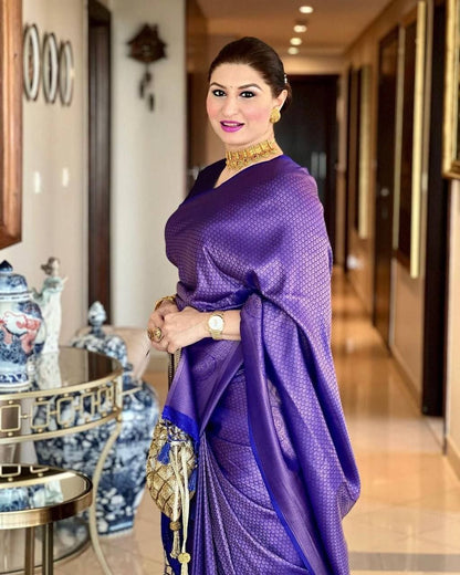 Royal blue banarasi lichi silk jacquard stylish party wear saree