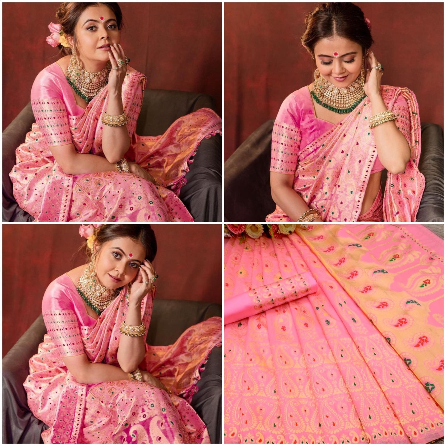 Baby pink lichi silk jacquard work wedding saree