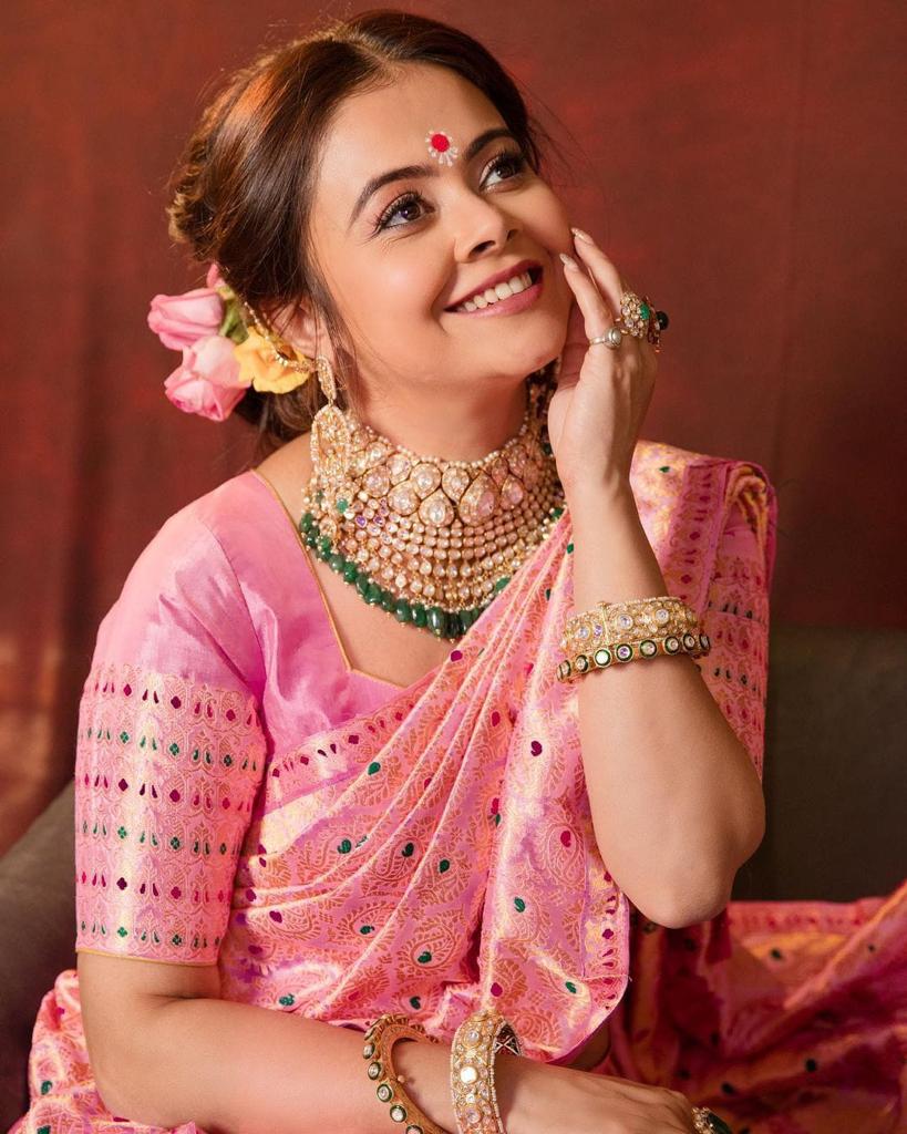 Baby pink lichi silk jacquard work wedding saree