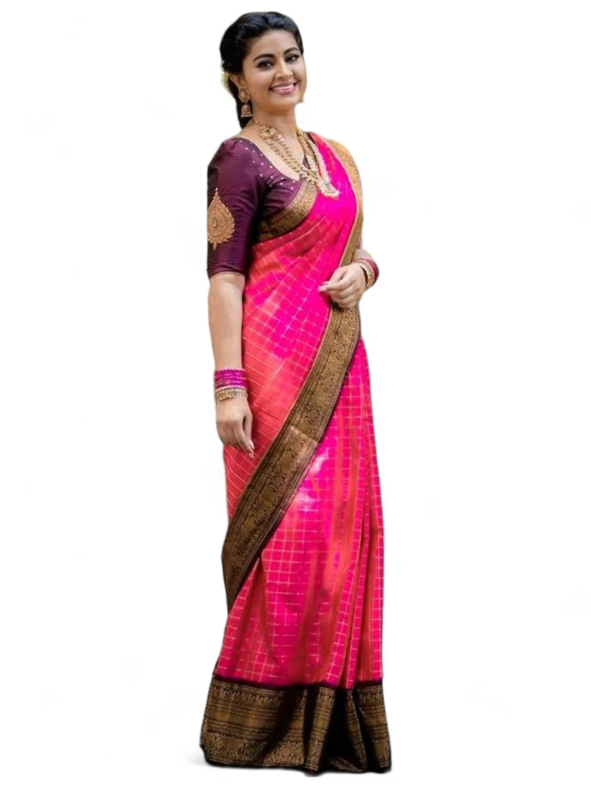 Pink lichi silk rich pallu jacquard wedding saree