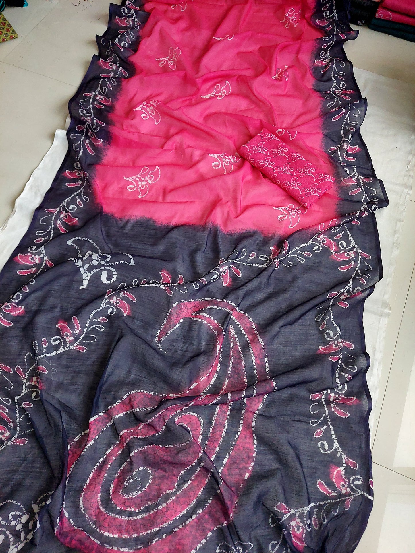 Kalamkari digital printed linen cotton saree Pink Free Size