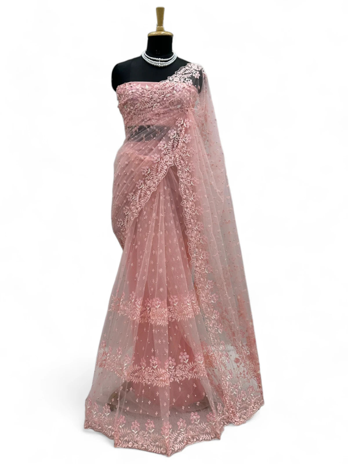 Peach soft net designer ceremonial saree