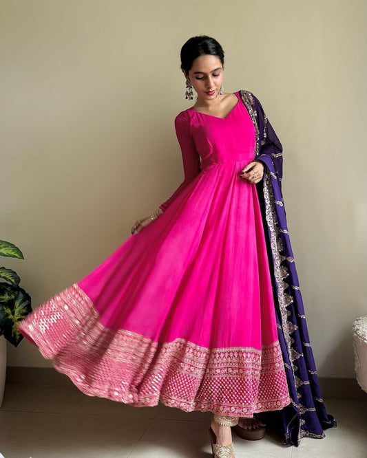 Pink georgette designer stylish long anarkali suit