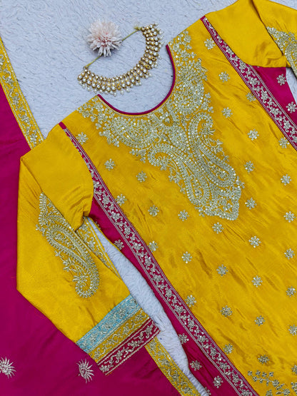 Yellow designer wedding sharara suit