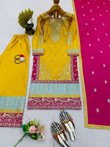 Yellow designer wedding sharara suit