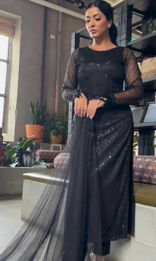 Black heavy sequence work shiny party wear salwar suit