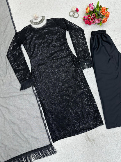 Black heavy sequence work shiny party wear salwar suit