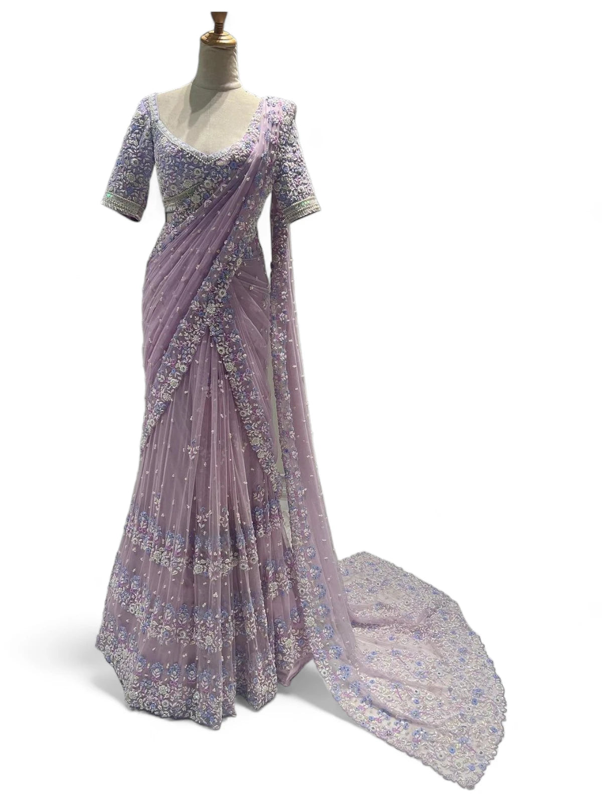 Lavender soft net designer ceremonial saree