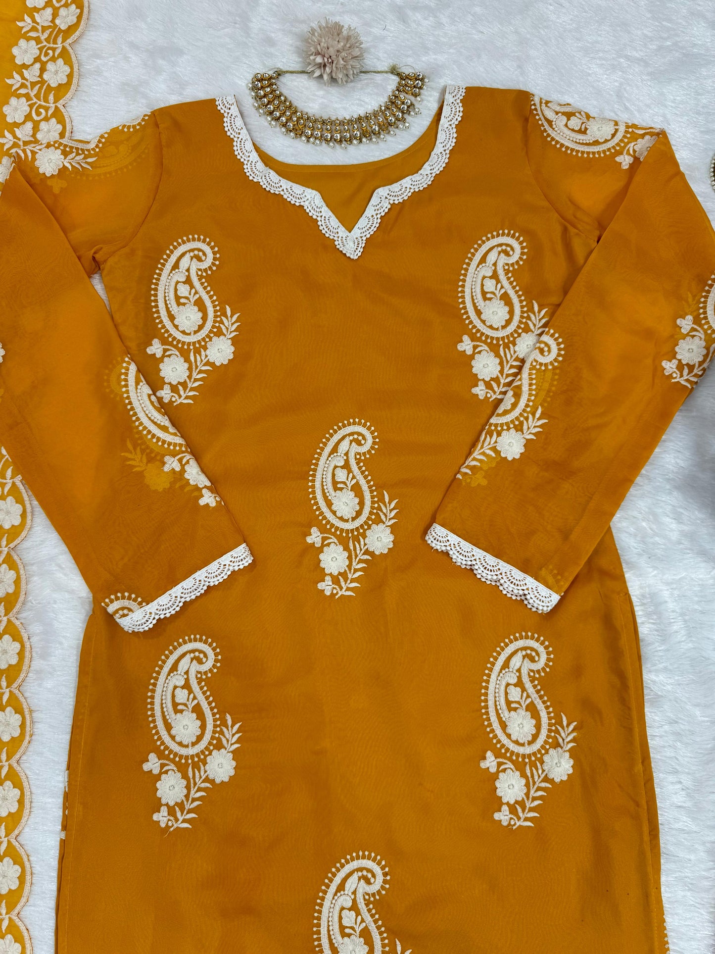 Mustard yellow embroidered regular wear salwar suit