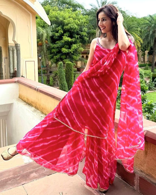 Pink georgette printed sharara suit