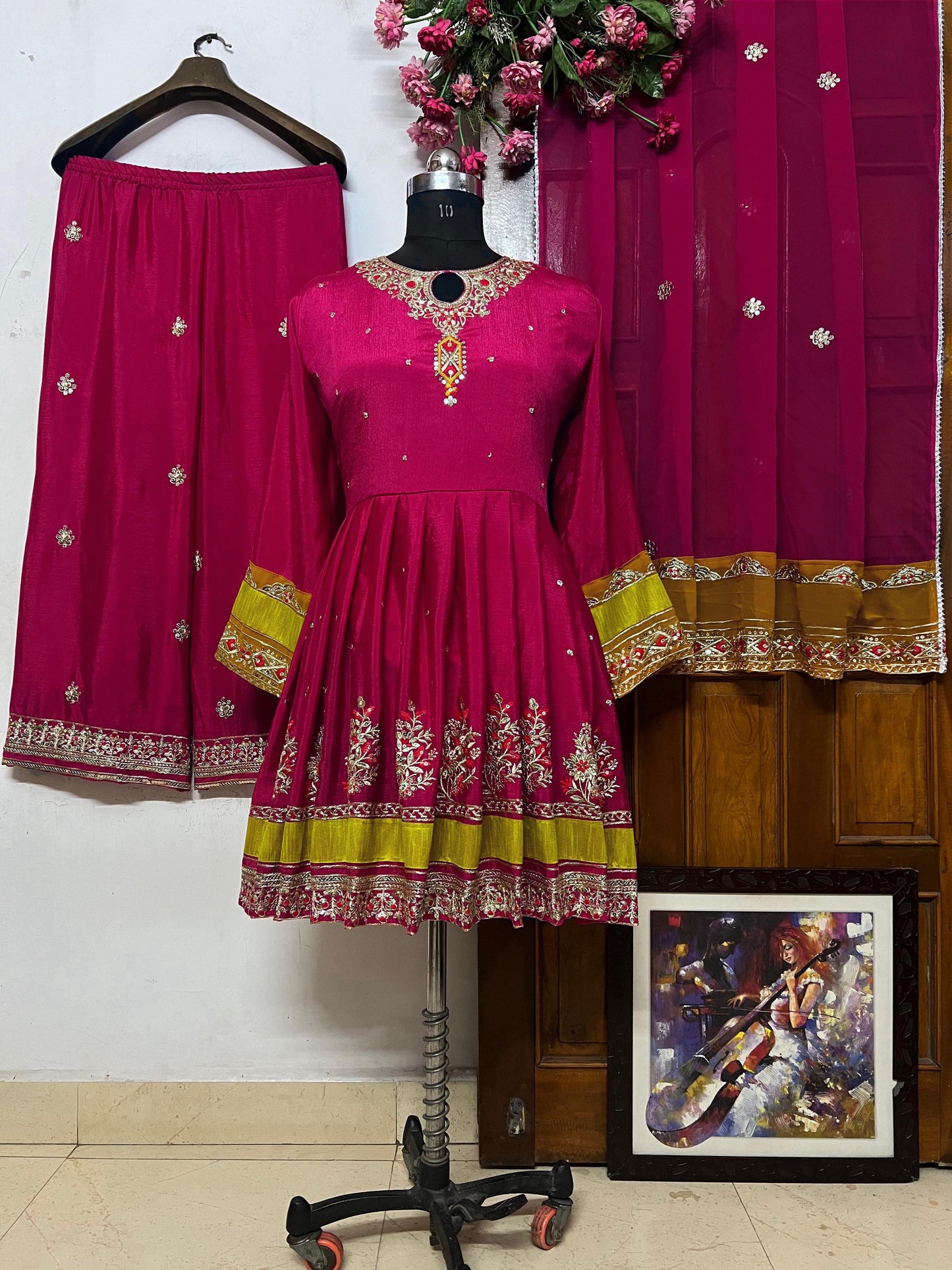 Pink ceremonial plazzo suit