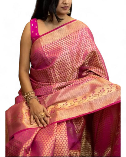 Pink soft lichi silk rich pallu jacquard work wedding saree