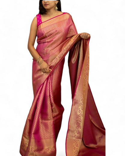 Pink soft lichi silk rich pallu jacquard work wedding saree