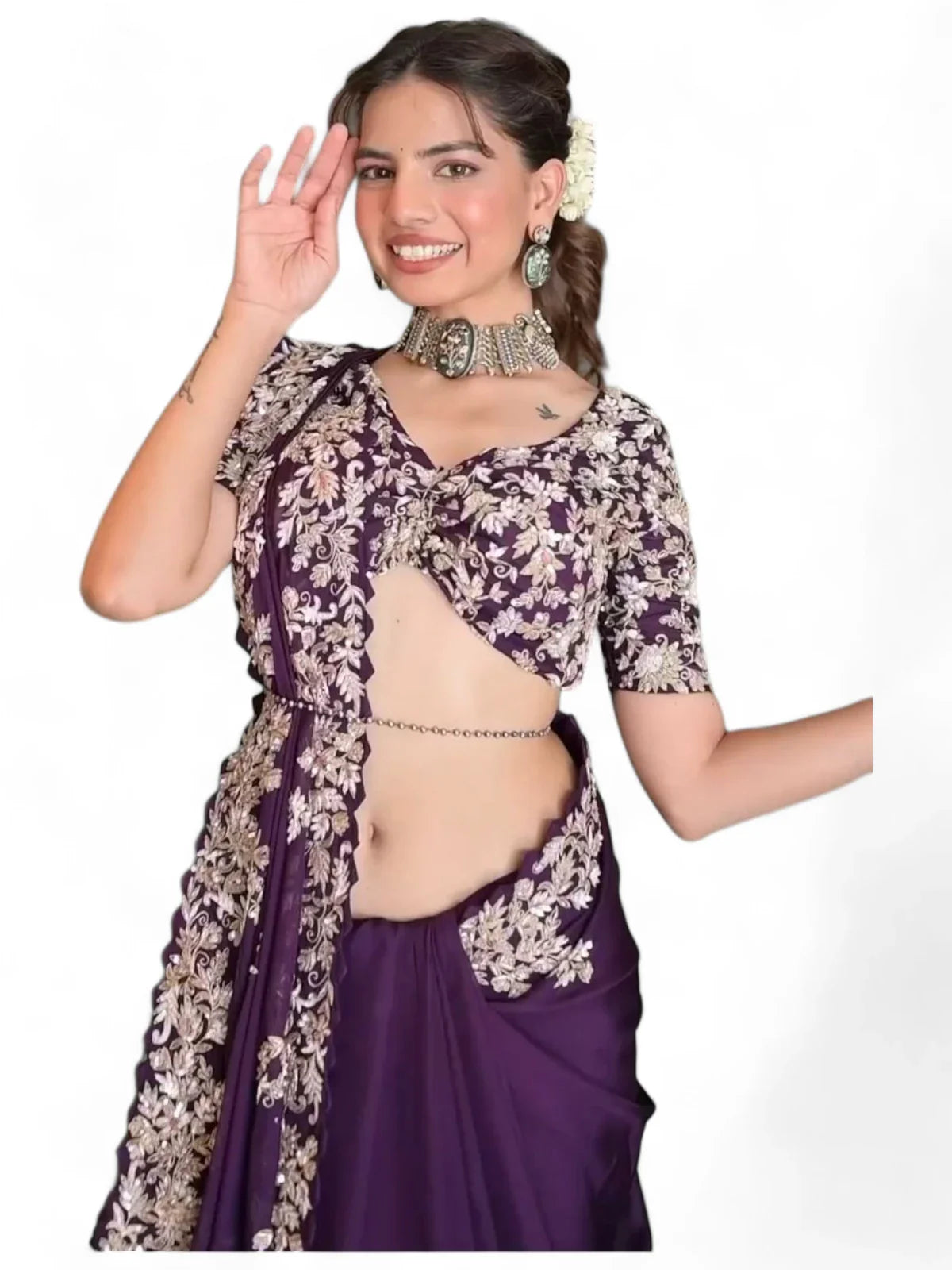 Purple stylish designer jimmy chu saree