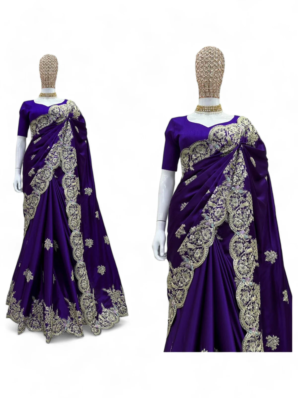 Royal blue designer wedding saree