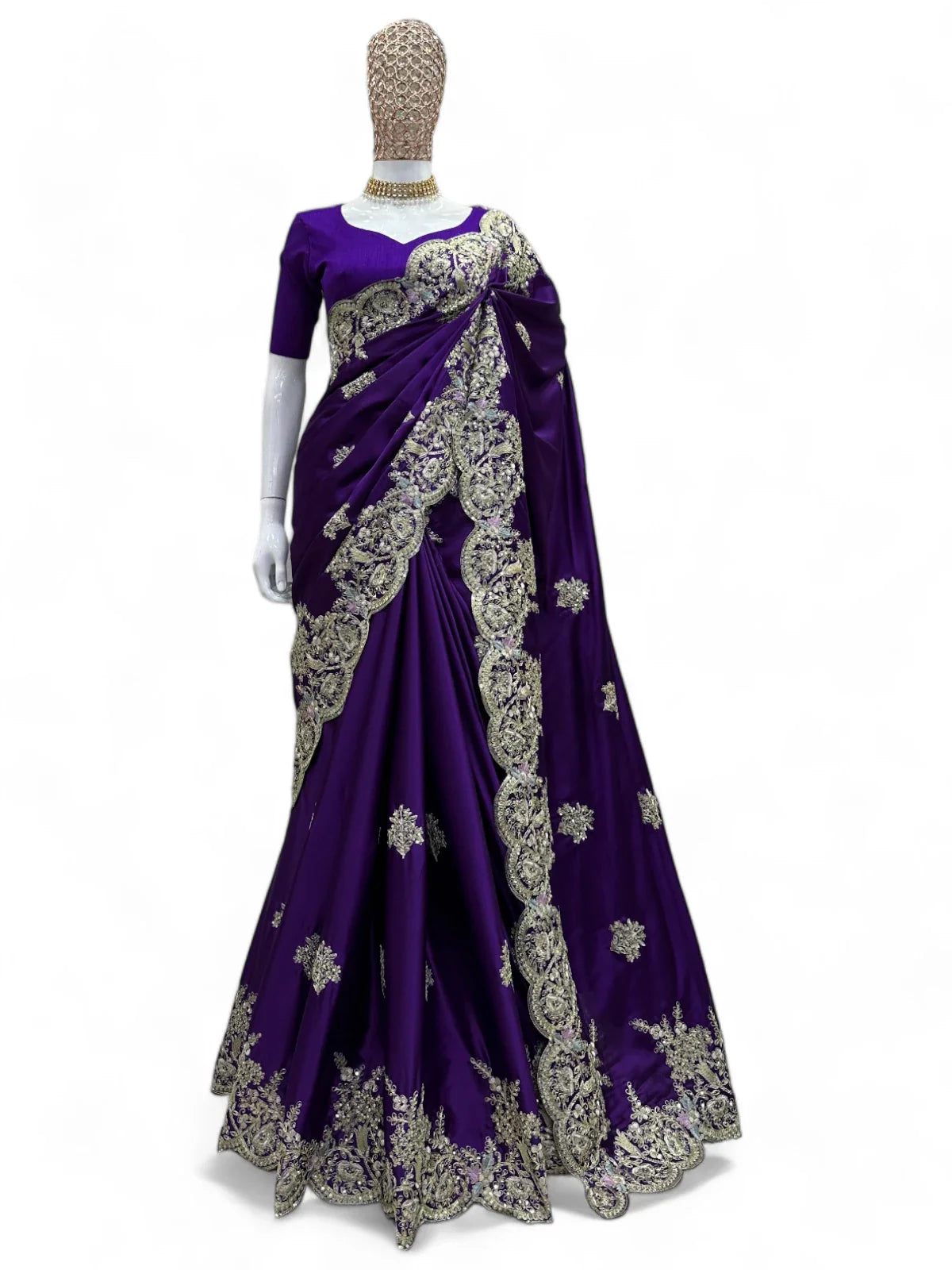 Royal blue designer wedding saree