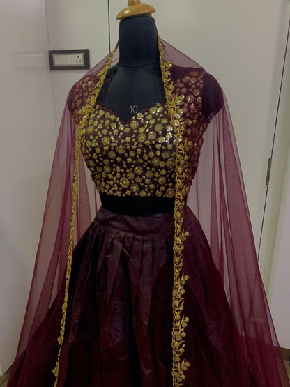 Maroon tapeta silk heavy embroidered lehenga choli