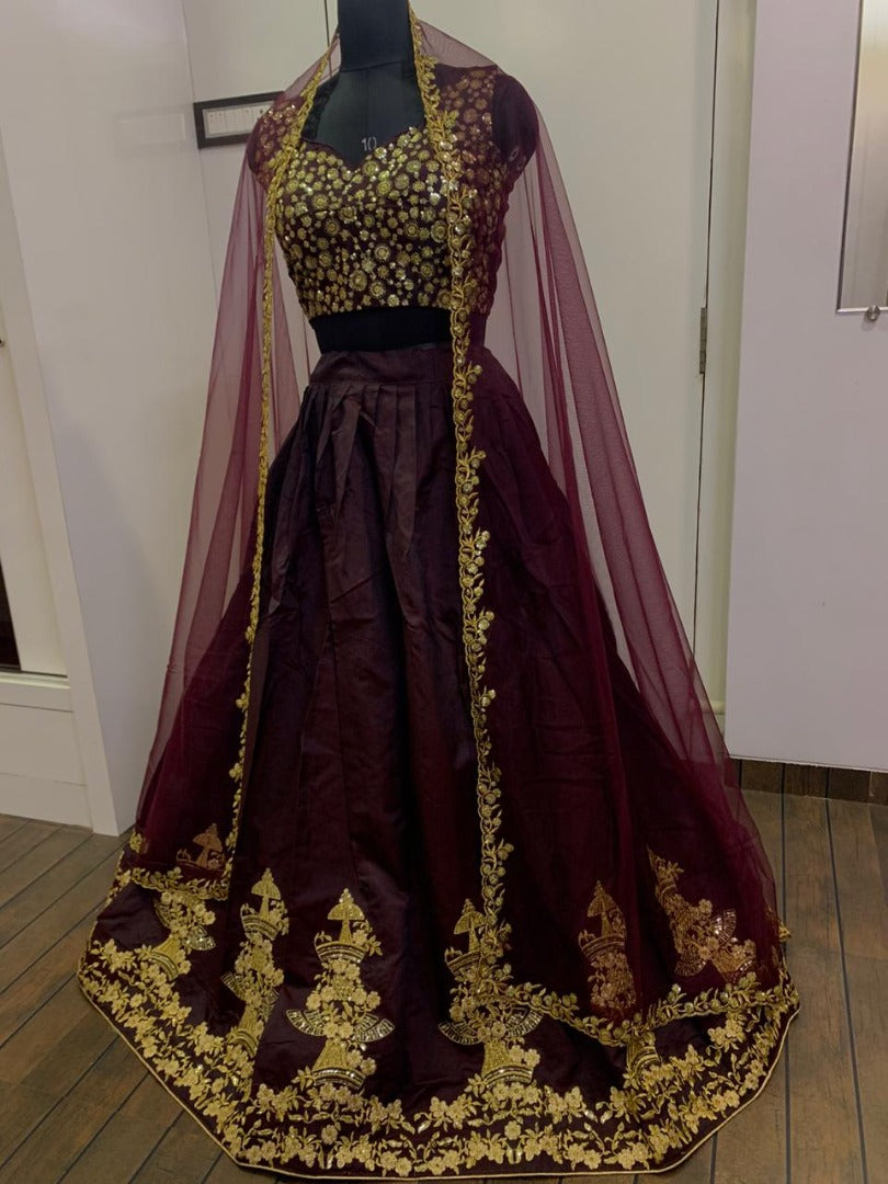 Maroon tapeta silk heavy embroidered lehenga choli